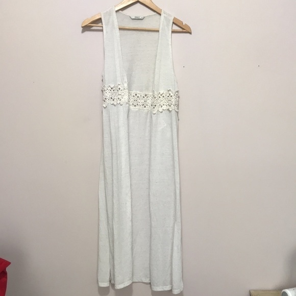 Only LONG DETAILED WAISTCOAT linen blend crochet lace vest cardigan XS - Picture 2 of 10